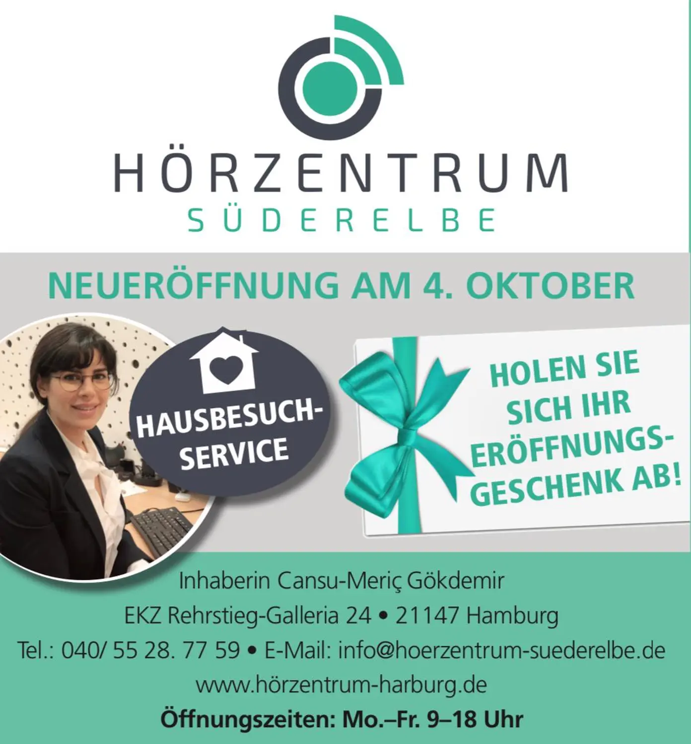 Cansu-Meric Gökdemir – Hörzentrum Süderelbe – ein Ankündigungsflyer zur feierlichen Eröffnung des Hörzentrums Süderelbe in Hamburg